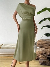 cheap Plain Dress-Women's Midi Dress Satin Dress Party Dress Cocktail Dress Elegant Fashion Modern Evening Party Party Special Occasion Regular Fit Plain Sleeveless Crew Neck Black Dusty Blue Green Summer Spring Fall