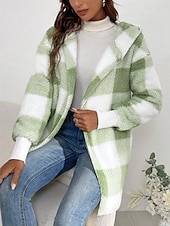 ieftine Jachete căptușite cu fleece-Pentru femei Jachetă din lână geacă Sherpa Comfortabil Respirabil Imprimeu Deschis frontal Casual Plisat Vacanță Stradă Casual Purtare Zilnică Deschis frontal Lung Răsfrânt Fit regulat Manșon Lung
