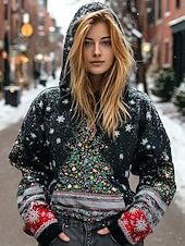 Women's Pullover Hoodie Sweatshirt Graphic Christmas Tree Tribal Casual Long Sleeve Hooded Regular Tops Party Evening Wear Street Dailywear Black Spring Fall Winter3