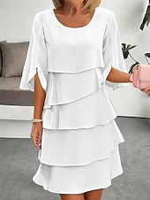 abordables Robes en chiffon-Femmes Mini Robe Robe en Chiffon Robe à Volants Mode Moderne Extérieur Fête Sortir Coupe régulière Uni Demi Manches Col ras du cou Noir Blanche Rose Claire Bleu Printemps Automne