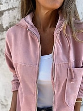 رخيصةأون معاطف ترنش-نسائي جاكيت كاجوال مريح سحاب جيب موضة الحديث الخارج سهل مناسب للخارج كاجوال / يومي عطلة نهاية الاسبوع سحاب عادية مع قبعة عادي كم طويل ملابس خارجية أسود وردي بلاشيهغ كاكي الخريف الشتاء