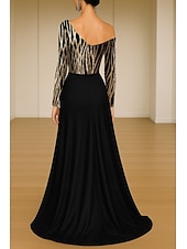 baratos Vestidos de baile-Linha A Vestidos de noite Elegante Traje formal Formal Casamento Cauda Escova Manga Longa Assimétrico Cetim com Pregas Franzido 2025