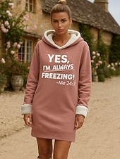 preiswerte Hoodies &amp;amp; Sweatshirts-Damen Minikleid Shiftkleid Lässig Urlaub Heim Neujahr Lässiger Schnitt Grafik Buchstabe Langarm Mit Kapuze Schwarz Rosa Rote Herbst Winter