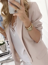 abordables Blazers et Costumes-Femmes Blazer Confortable Avec Poches Élégant Mode Extérieur Uni Sortir Décontracté Quotidien Week-end Cardigan Régulier Revers Coupe régulière manche longue Vêtements d'extérieur Noir Blanche Rouge