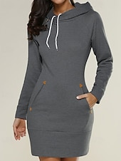 billiga Sweatshirt &amp; hoodie klänningar-Dam Mini klänning Huvtröja Mode Modern Utomhus Helgdag Utekväll Normal Slät Långärmad Huva Svart Rubinrött Grön Ljusgrå Vår Höst