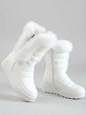 お買い得  雪と冬のブーツ-女性用 ブーツ スノーブーツ アウトドア 日常 純色 フリースライナー ブーツアンクルブーツ フラットヒール ラウンドトウ カジュアル コンフォートシューズ フェイクファー ファスナー ブラック ホワイト ピンク