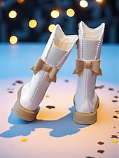 preiswerte Stiefel für Mädchen-Von koreanischen Idols inspirierte Popstar-Kostümschuhe, weiße kniehohe Stiefel für Mädchen mit Kunstfellfutter, warme Wintermode-Schuhe für Freizeit- und Bühnenoutfits