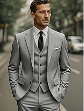 voordelige Bruiloftspakken-Heren Bruiloft Trouwpakken Ingesneden revers Zwart Bordeaux Jurken Effen Standaard pasvorm 3-delige set Enkele rij knopen met twee knopen