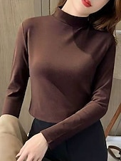 Damskie Bluzka Kwiaty Elegancki Podstawowy Codzienny Długi rękaw Wysoki Zwykłe topy Codzienny Czarny Biały Żółty Rumiany róż Brązowy Jesień Zima tanie gładka koszulka-Damskie Bluzka Kwiaty Elegancki Podstawowy Codzienny Długi rękaw Wysoki Zwykłe topy Codzienny Czarny Biały Żółty Rumiany róż Brązowy Jesień Zima