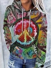 cheap Art&amp;Design Tops-Women&#039;s Pullover Hoodie Sweatshirt Graphic Rainbow Abstract Casual Boho Long Sleeve Hooded Regular Tops Street Dailywear Print Front Pocket Maroon Pink Fall Winter