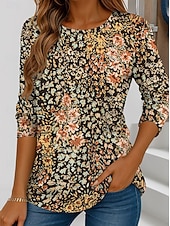 abordables T-shirt floral-Femmes T-shirt Fleuri Graphique Dégradé Élégant ancien Classique manche longue Col ras du cou Hauts Réguliers Quotidien Sortir Week-end Imprimé Blanche Jaune Marron clair Violet Marron Printemps