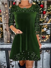 preiswerte Weihnachtskleider-Weihnachten Damen Minikleid A Linie Kleid Lässig Täglich Normale Passform Einfach Langarm Rundhalsausschnitt Wein Königliches Blau Grün Frühling Herbst Winter