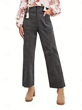 economico Pantaloni a gamba dritta-Per donna Chinos Dritto Moda Streetwear Casual Lunghezza intera Vita Alta Semplice Fascia Elastica Comodo Morbido Confortevole Inelastico All&#039;aperto Streetwear Grigio scuro Nero Marrone Primavera