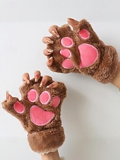 baratos Luvas femininas-Luvas de pelúcia femininas com garras de gato – luvas fofas e peludas com garras de gato, luvas sem dedos quentes e macias para inverno, para cosplay, Halloween e uso diário
