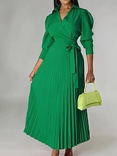 levne Party šaty-Dámské Midi šaty Šaty na párty Koktejlky Saténové šaty Slip Dress Elegantní Moderní Venkovní Párty Večerní oslava Běžný Bez vzoru Dlouhý rukáv Košilový límec Růžová růžová Černá Světlá růžov