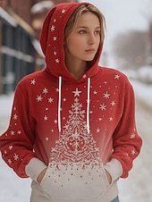 billige Julegensere og -gensere-Dame Pullover hettegenser-genser Grafisk Juletre Fritid Langermet Med hette Vanlige topper Festkveldsklær Gate Hverdag Rød Blå Lilla Grønn Vår Høst Vinter