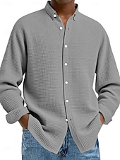 preiswerte Freizeithemden für Herren-Herren Hemd Waffelhemd Freizeithemd Knopfhemd Schwarz Weiß Wein Marineblau Blau Langarm Einfach Revers Lässig Täglich Bekleidung Mode Streetwear