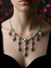 economico Accessori di Halloween-Set di collana e orecchini con teschio di Halloween da donna: gioielli gotici punk con più teschi nei colori oro e argento per feste, cosplay e costumi