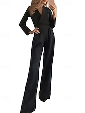 olcso nyaralás jumpsuit-Női Szabályos Jumpsuitek Utcai sikk Tömör szín Hosszú ujj V-alakú Zseb Utca Napi Normál Fekete Fehér Bor Nyár