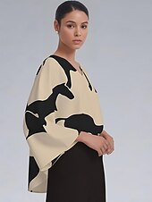 abordables chemises, hauts et chemisiers-chemisier ample à col en V et manches chauve-souris en satin abstrait pour femme