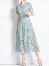 preiswerte Lässige / Tageshochzeit-Mutter der Braut Kleid Elegantes Kleid Crew-Ausschnitt Teekleid Spitze Kurzarm mit Spitze