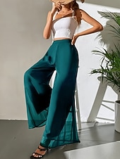baratos perna larga e cintura alta-Mulheres Perna larga chinês Moda Roupa de rua Básico Comprimento total Cintura Alta Tecido Cintura elástica Confortável Macio Com Stretch Ao ar livre Rua Casual Marron Escuro Vinho Preto Branco Verão