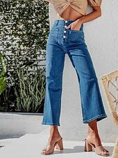 economico Pantaloni a gamba dritta-Per donna Jeans Chinos Dritto Streetwear Casual Lunghezza intera Vita media Semplice Tasca Elastico in vita Confortevole Micro-elastico All&#039;aperto Vacanza Quotidiano Nero Blu Blu chiaro Autunno