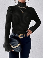 preiswerte Damen Einfache Oberteile-Damen Bluse Einfarbig Stilvoll Lässig Langarm Rollkragen Normale Oberteile Täglich Gerafft Knöpfe Schwarz Weiß Purpur Aprikose Grau Frühling Herbst Winter