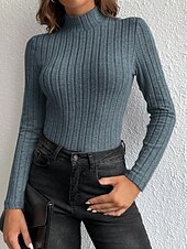 olcso Egyszerű póló-Női Blúz Fodrozott Tömör szín Stílusos Alkalmi Hosszú ujj Magasnyakú Normál felsők Napi Fekete Égszínkék Poros kék Khakizöld Szürke Tavasz Ősz Tél