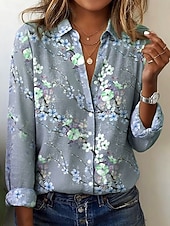 abordables Hauts Floraux-Pâques Femmes Chemise Fleuri Graphique Élégant Bohème ancien manche longue Col de chemise Hauts Réguliers Travail Quotidien Boutons Imprimé Jaune Bleu Vert Printemps Automne Hiver
