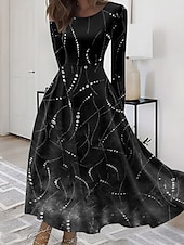 preiswerte Kunst &amp; Design Kleid-Damen Maxikleid A Linie Kleid Figurbetontes Kleid Urlaub Lässig Boho Party Täglich Ausgehen Normale Passform Ombre Grafik Geometrisch Langarm Rundhalsausschnitt Rote Purpur Grün Grau Sommer Frühling