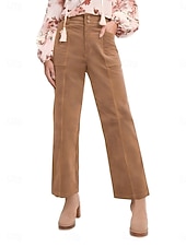 economico Pantaloni a gamba dritta-Per donna Chinos Dritto Moda Streetwear Casual Lunghezza intera Vita Alta Semplice Fascia Elastica Comodo Morbido Confortevole Inelastico All&#039;aperto Streetwear Grigio scuro Nero Marrone Primavera