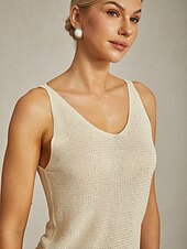 preiswerte Einfacher Tank-Damen Camisole-Tanktop Elegant Party Ärmellos V Ausschnitt Normale Oberteile Hochzeitsgast Party-Abendmode Niete Glitzer Perlenbesetzt Champagner Sommer Frühling Herbst