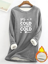 abordables Sudaderas forradas de forro polar-Sudadera para mujer, con letras estampadas, cálida, informal, afelpada, de manga larga, cuello redondo, tops largos, estilo urbano, informal, rosa claro, negro, rosa oscuro, azul, primavera, otoño e