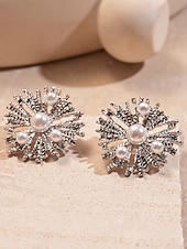 economico Collana da donna-Collana e orecchini da donna in argento con perle - gioielli scintillanti per serate, cocktail e occasioni speciali