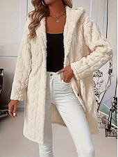 preiswerte Fleece-Futterjacken-Damen Sherpa-Jacke Bequem Atmungsaktiv Jacquard Elegant Lässig Einfach Urlaub Straße Lässig Alltagskleidung Einreihig Lang Mit Kapuze Normale Passform Langarm Oberbekleidung Beige Frühling Herbst