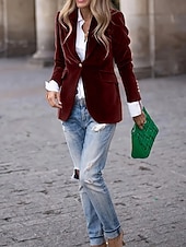 cheap Blazers &amp; Suits-Women's Blazer Comfortable Breathable Pocket Casual Plain Office Street Casual Daily Wear Single Breasted Regular Turndown Regular Fit Long Sleeve Outerwear Navy Black Wine Spring Fall