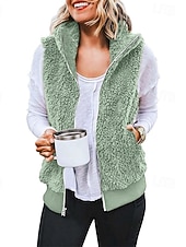 abordables Chaquetas Sherpa-Mujer Chaqueta casual Cómodo Transpirable Cremallera Bolsillo Casual Plano Vacaciones Calle Casual Ropa Cotidiana Cremallera Corto Regular Con Capucha Ajuste regular Sin Mangas Ropa de calle Negro