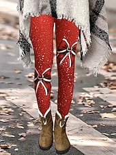 billige Julebunner-Dame Leggings Ferie Årgang Mote Full lengde Høy MidjePantsJul Grafisk Printer Hold Varm Myk Pustende Elastisk Formell utendørs Feriereise Svart Rød Rød / Blå Sommer Vår Høst Vinter Slank Fasong