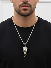economico Accessori di Halloween-Collana con ciondolo a forma di serpente e teschio di Halloween da uomo, gioielli in lega in stile punk gotico per feste, cosplay e festival