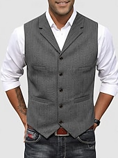 economico Gilet da uomo-Per uomo Gilet in tweed Gilet Formale Matrimonio Vacanza Casuale Vintage Moda Primavera Autunno Tasca Bottoni Poliestere Tweed Confortevole Semplice Spina di Pesce Monopetto Scollo a V Con intaglio