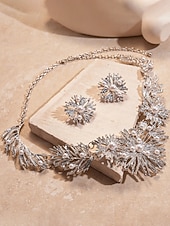 economico Collana da donna-Collana e orecchini da donna in argento con perle - gioielli scintillanti per serate, cocktail e occasioni speciali