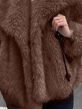 preiswerte Felle &amp; Leder-Damen Kunstpelzmantel Warm Bequem Pelze &amp; Leder Lässig Einfach Straße Ferien Ausgehen Wochenende Regulär Umlegekragen Normale Passform Langarm Oberbekleidung Kaffee Herbst Winter
