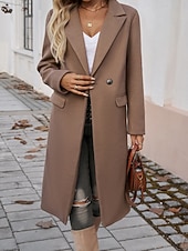 halpa Trench Coats-Naisten Trenssitakki Mukava Hengittävä Tasku Napit Vapaa-aika Tavallinen Loma Katu Kausaliteetti Arki-asut Yksirivinen Pitkä Sänkyjen avaus Normaali Pitkähihainen Päällysvaatteet Ruskea Apila Tumman