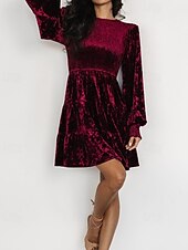 ieftine Rochii Party-Pentru femei Rochie Mini Rochie de catifea Rochie de Cocktail Rochii Peplum Elegant Modă Modern Petrecere Serată Dată Fit regulat Simplu Manșon Lung Stil Nautic Negru Roșu Vin Verde Militar Maro