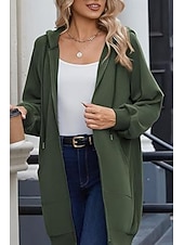 halpa huppari takki-Naisten Huppari takki Mukava Hengittävä Vetoketju Tasku Vapaa-aika Tavallinen Loma Katu Kausaliteetti Arki-asut Vetoketju Pitkä Hupullinen Normaali Pitkähihainen Päällysvaatteet Laivasto Musta