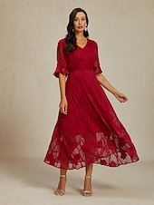 voordelige Feestjurken-Dames Maxi-jurk Cocktail jurk Bruiloft gast jurk Semi-formele jurk A lijn jurk Elegant Werk Verjaardag Flutter mouw Bruiloft gast Cocktailparty Formele avonden Normale pasvorm Effen Kleur Effen Halve