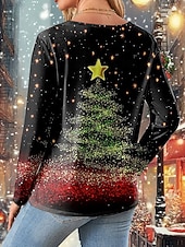 abordables T-shirts de Noël-Noël Femmes T-shirt Graphique Arbre de Noël ancien Mode Élégant manche longue Col ras du cou Hauts Réguliers Quotidien Week-end Imprimé Jaune Rose Claire Rouge Bleu Vert Printemps Automne Hiver