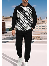 Недорогие спортивные костюмы-Муж. Толстовка Спортивный костюм Толстовка на молнии Кулиска Карманы Геометрический принт Брюки Толстовка Худи и брюки Осень Красный Тёмно-синий Тренировка в тренажерном зале Повседневный Баскетбол