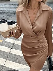 tanie Kobieta czarna sukienka-Damskie Sukienka mini Czarna sukienka Sukienka na imprezę Sukienka koktajlowa Satynowa sukienka Moda Nowoczesny Impreza Wieczorna impreza Spotkanie towarzyskie Regularny Równina Długi rękaw